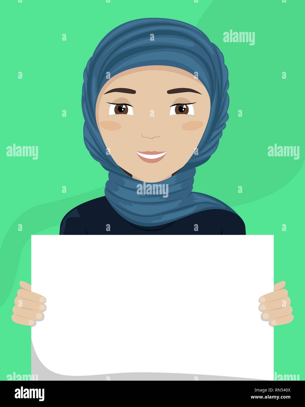 Vector flat illustration of a woman in hijab with a placard in her ...