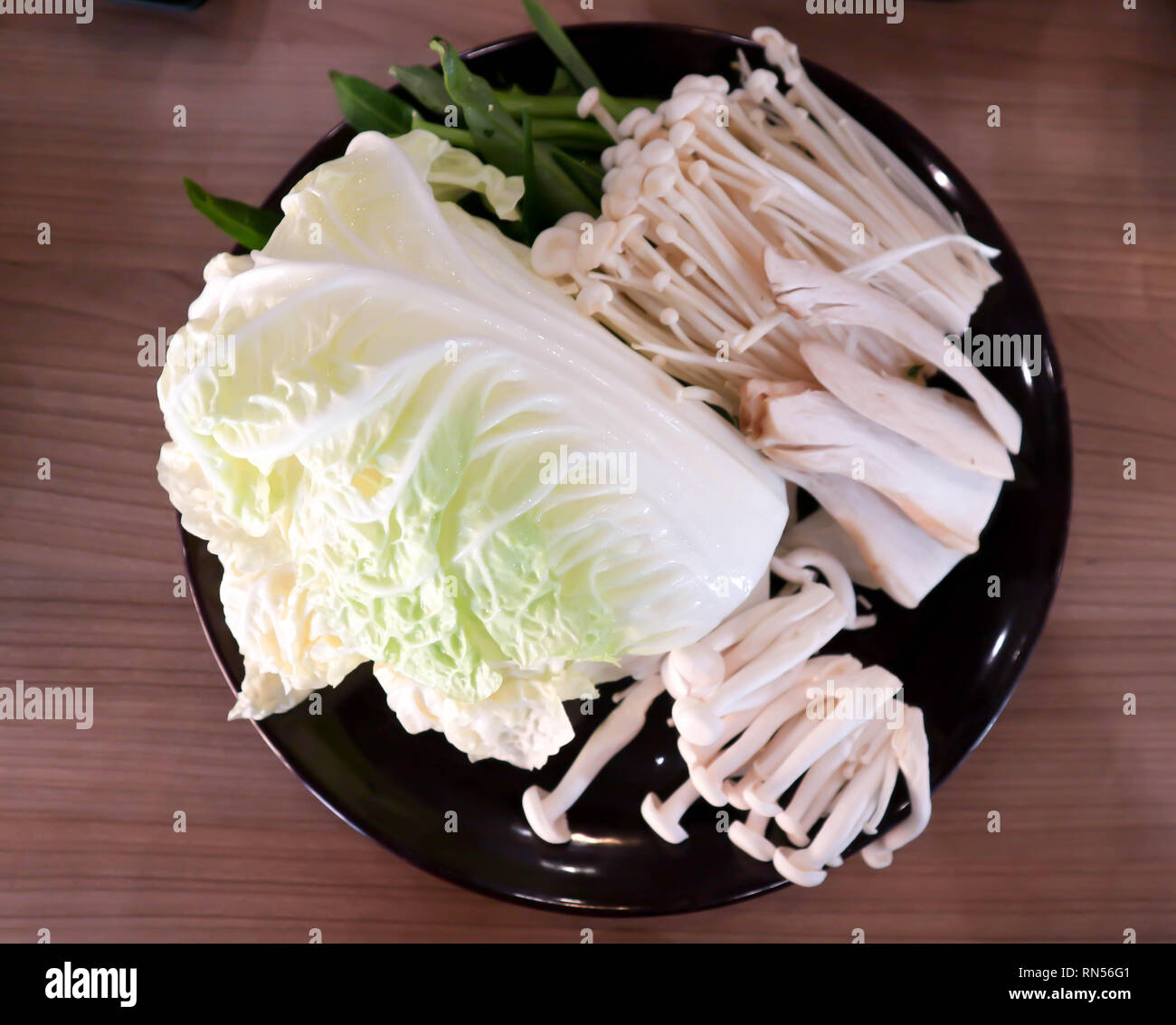 chinese cabbage and oyster mushroom and golden needle mushroom and