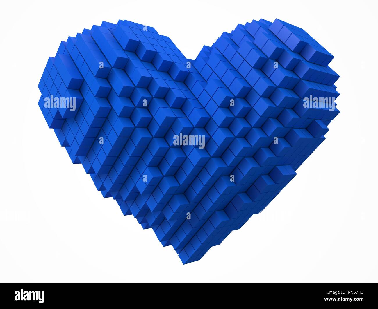 heart shaped data block. made with blue cubes. 3d pixel style vector illustration. Stock Vector
