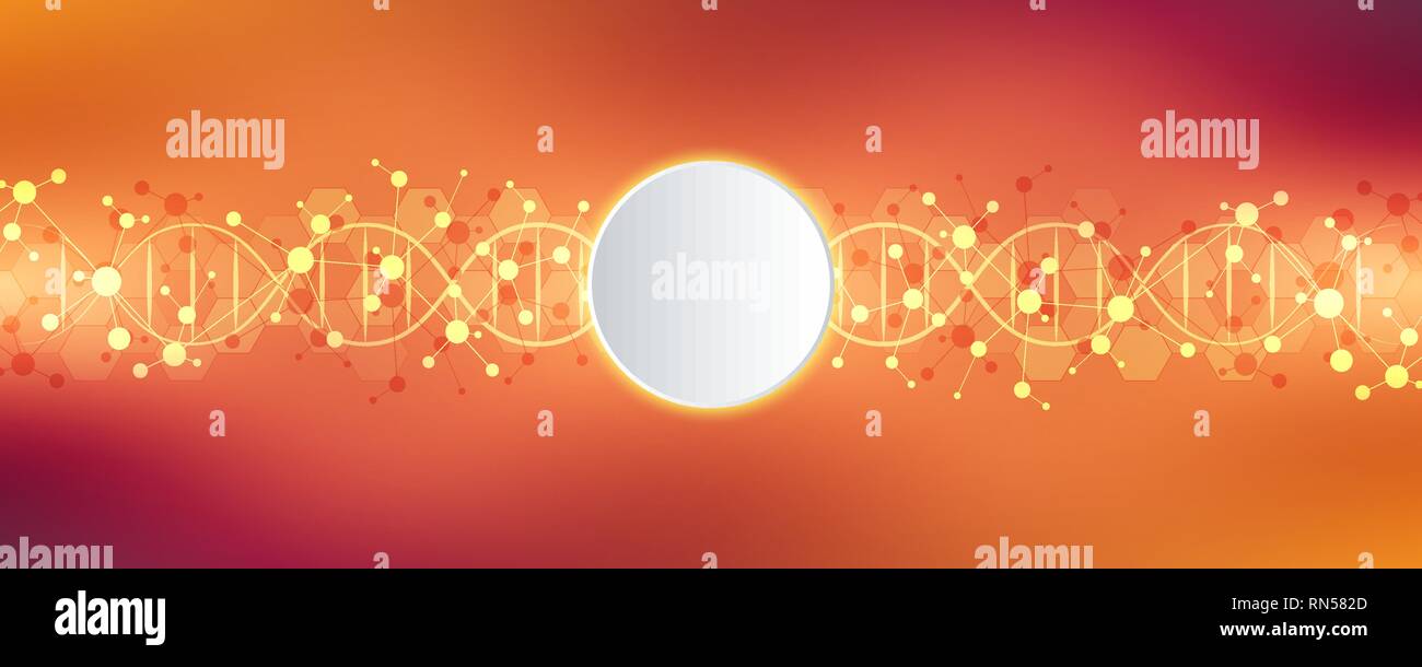 DNA strand and molecular structure. Genetic engineering or laboratory research. Background texture for medical or scientific and technological design Stock Vector
