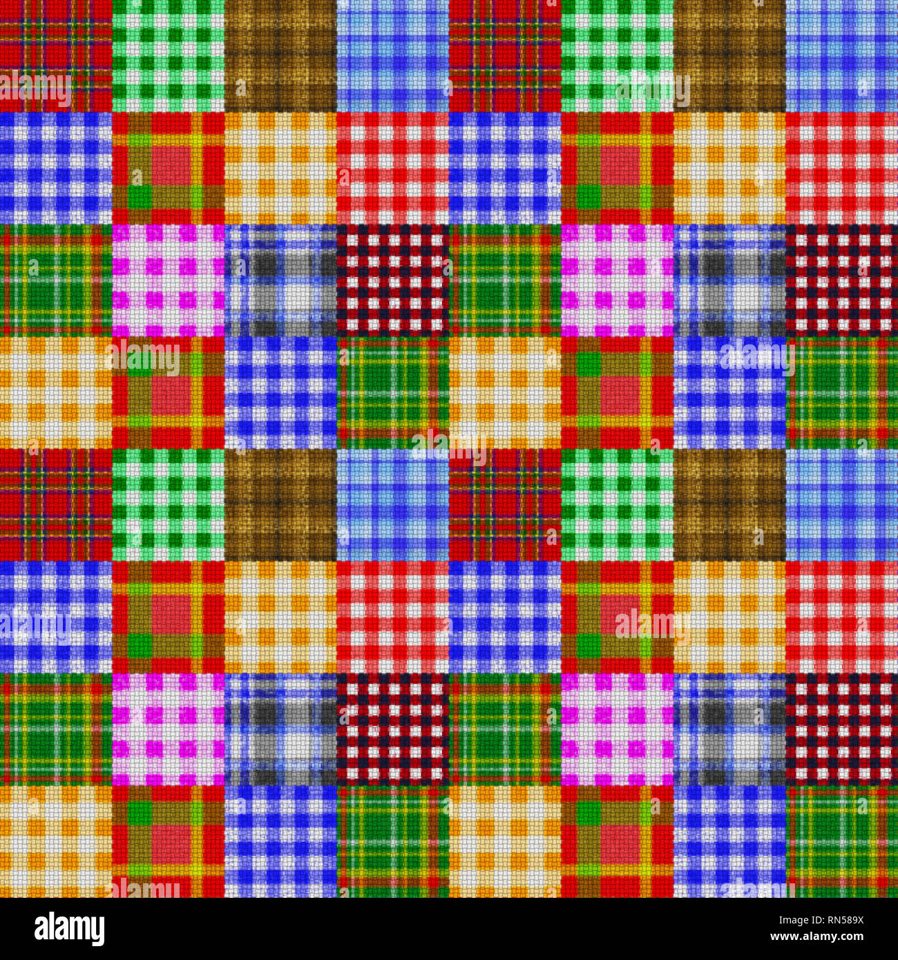 Patchwork pattern of plaid and gingham squares with a cloth weave effect seamless tile illustration Stock Photo