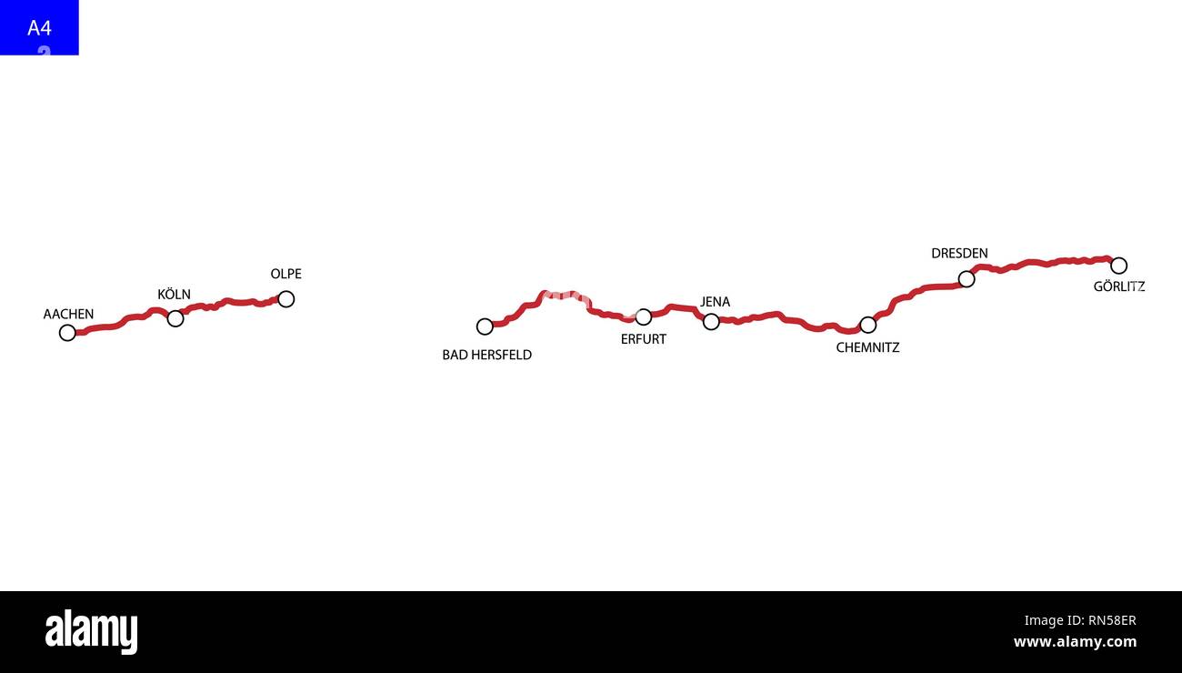 German highway route A4. Bundesautobahn 4. Road map of Germany Stock Vector  Image & Art - Alamy