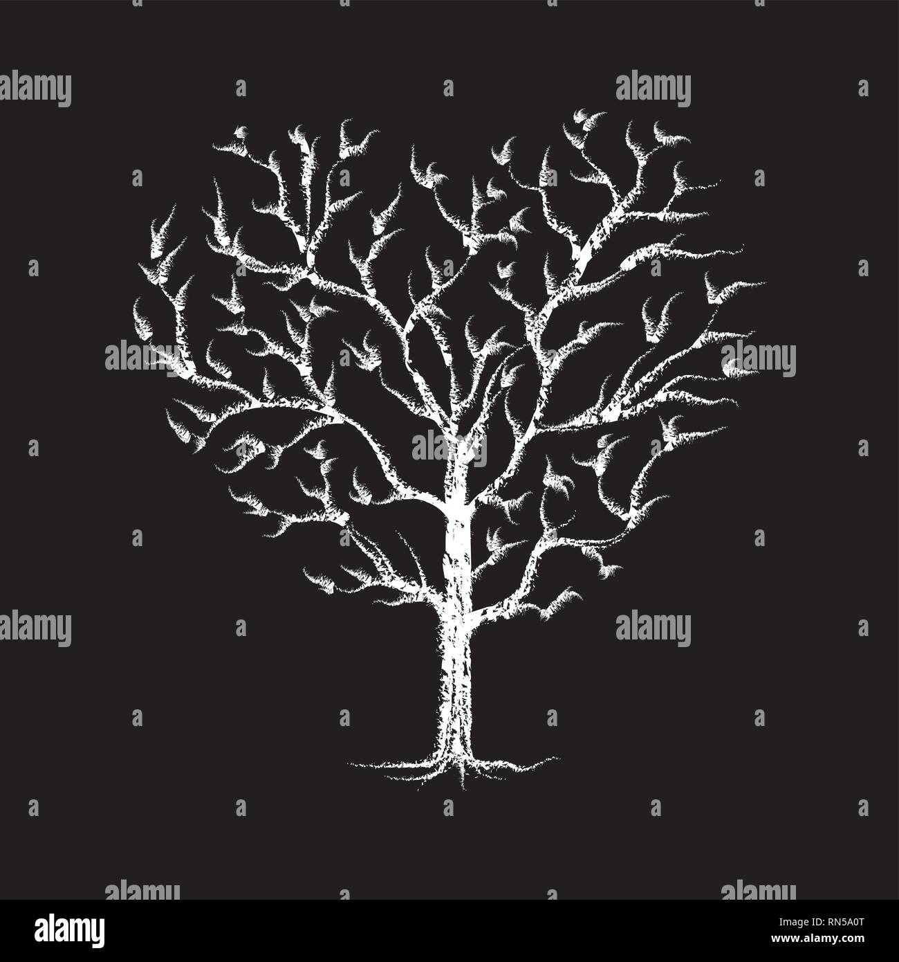 Heart Tree chalk sketched - white on black Stock Vector
