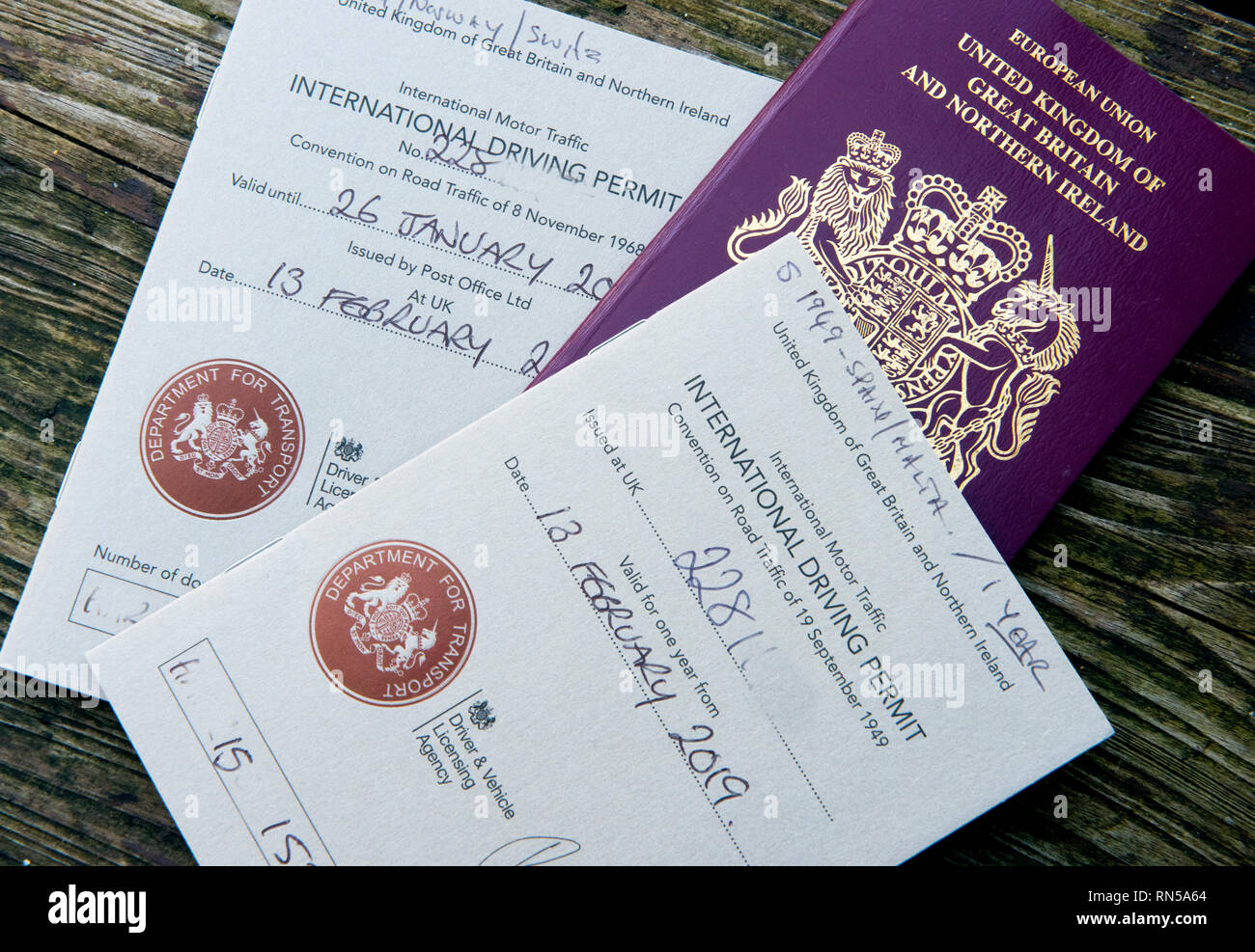 International Driving Permit - IDP  Feb 2019 Showing the 1968 and 1949 versions of the IDP which allow you to drive in certain countries in Europe use Stock Photo