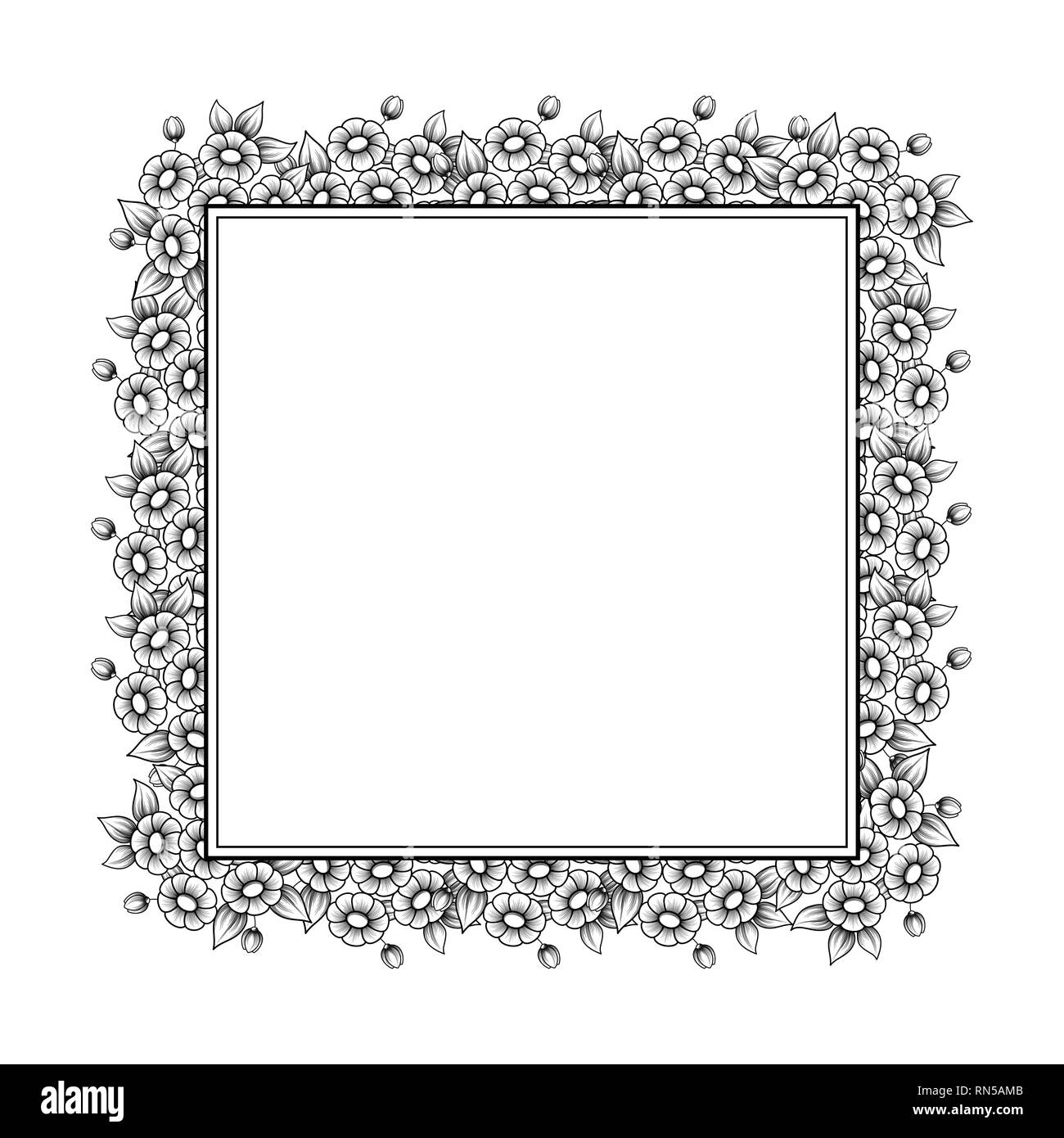 Black and white daisy floral bouquetes in square frame shape Stock Vector