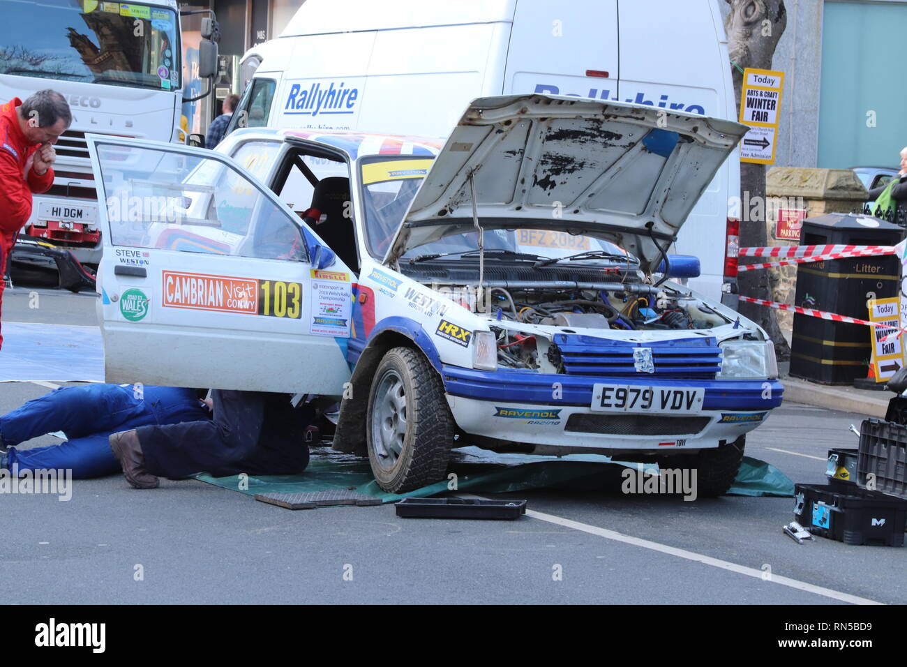 For the first time the Cambrian Rally service park is in Llandudno town centre Mostyn Street Stock Photo