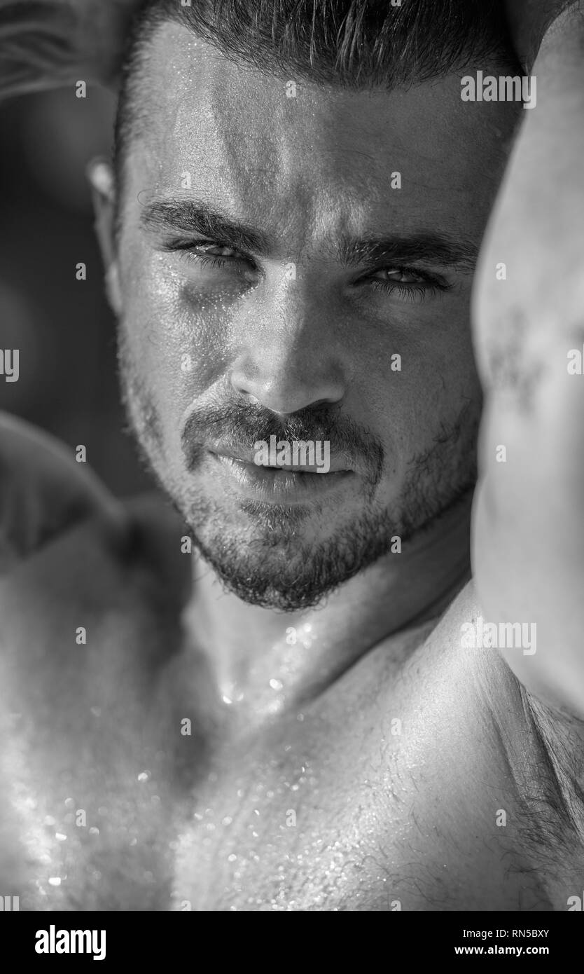Handsome Caucasian Male Model Posing On The Beach wall Stock Photo Alamy