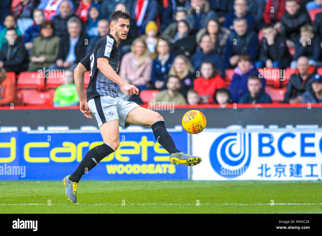 16th February 2019, Bramall Lane, Sheffield, England; Sky Bet Championship, Sheffield United vs Reading ;  Matt Miazga (19) of Reading plays the ball back  Credit: Craig Milner/News Images  English Football League images are subject to DataCo Licence Stock Photo