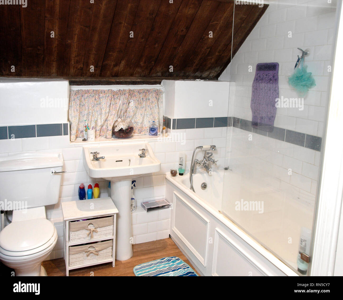 Bathroom in an old stone cottage, UK Stock Photo - Alamy