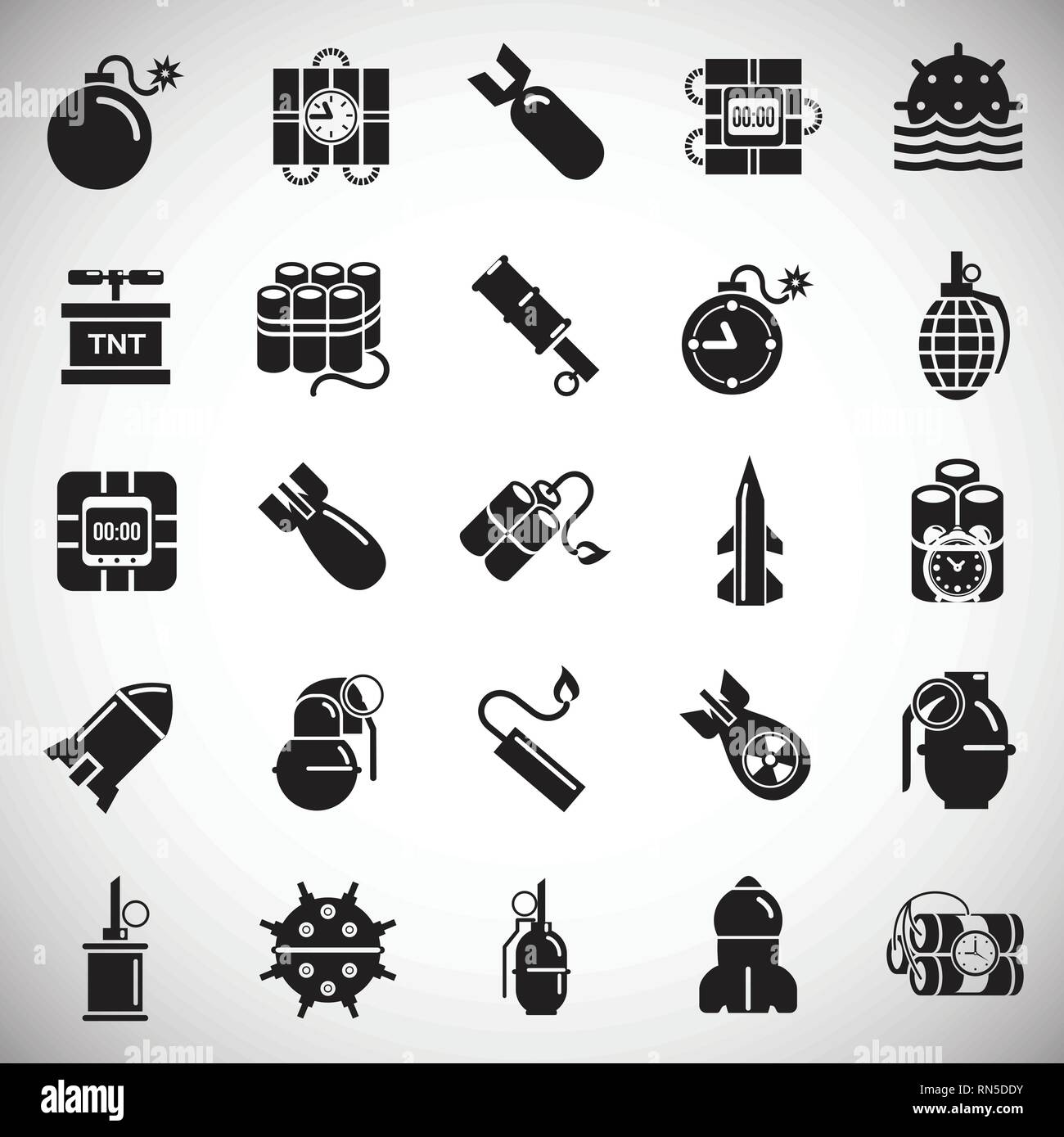 Bomb and weapon icons set on white background for graphic and web ...