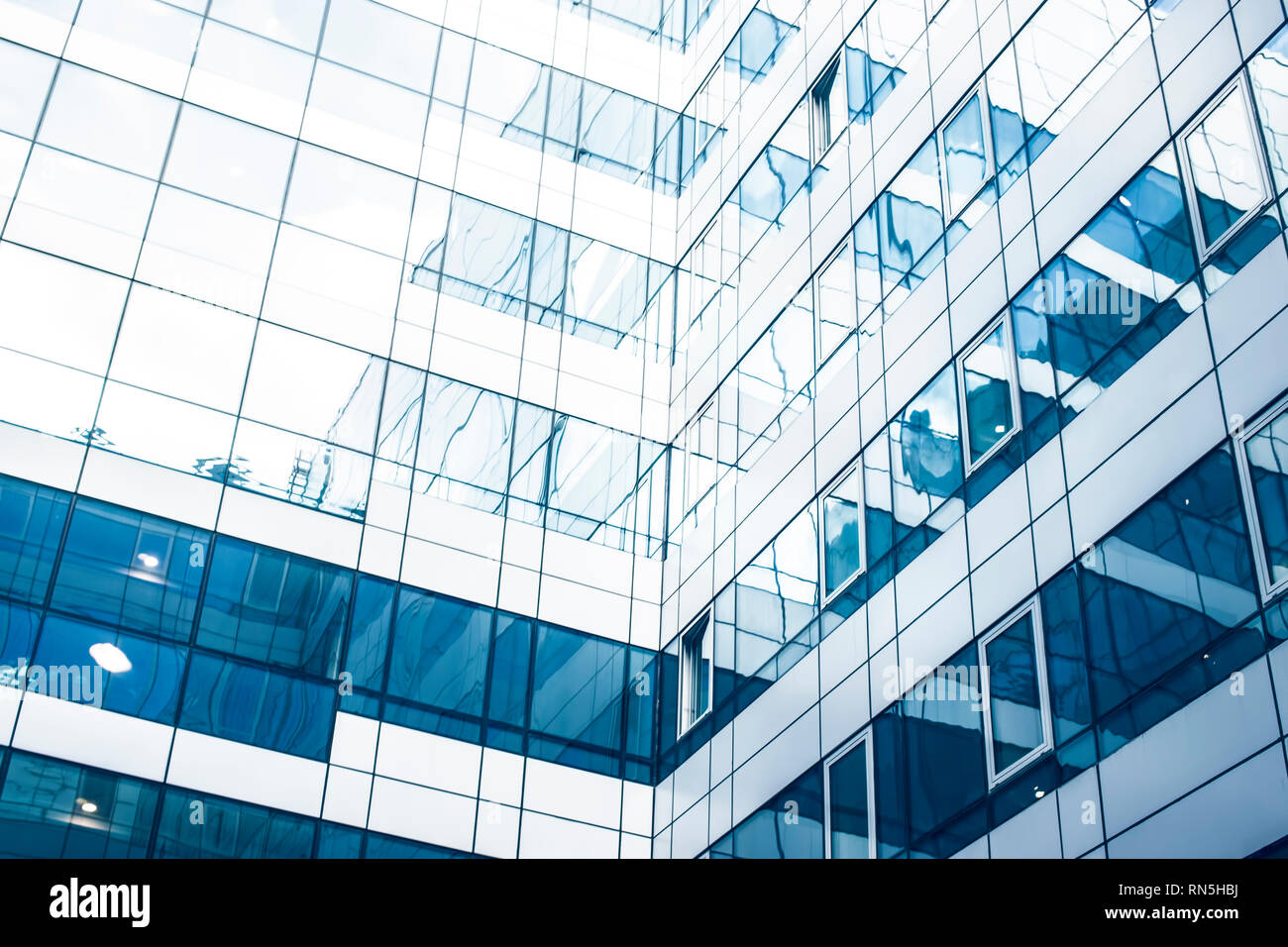 abstract texture of blue glass modern building skyscrapers Stock Photo