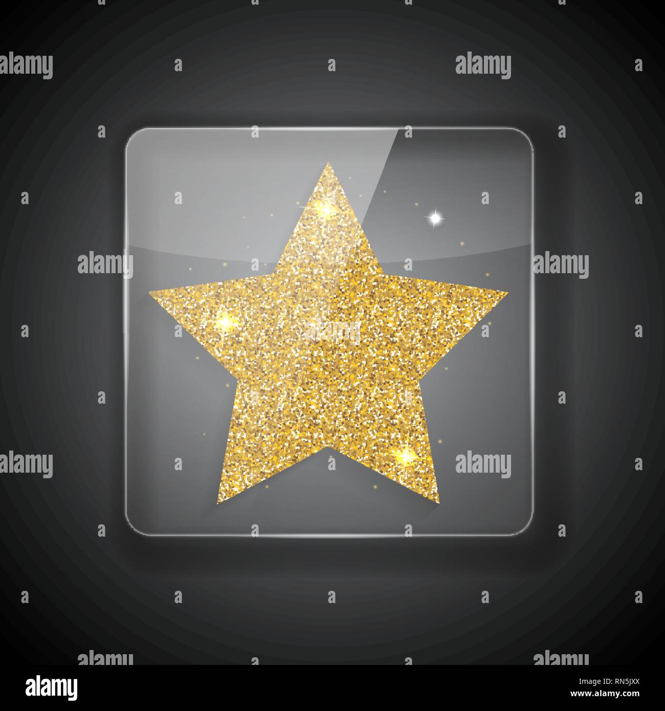 Glass Frame on dark Background with bright golden star. Vector Illustration. EPS10 Stock Vector