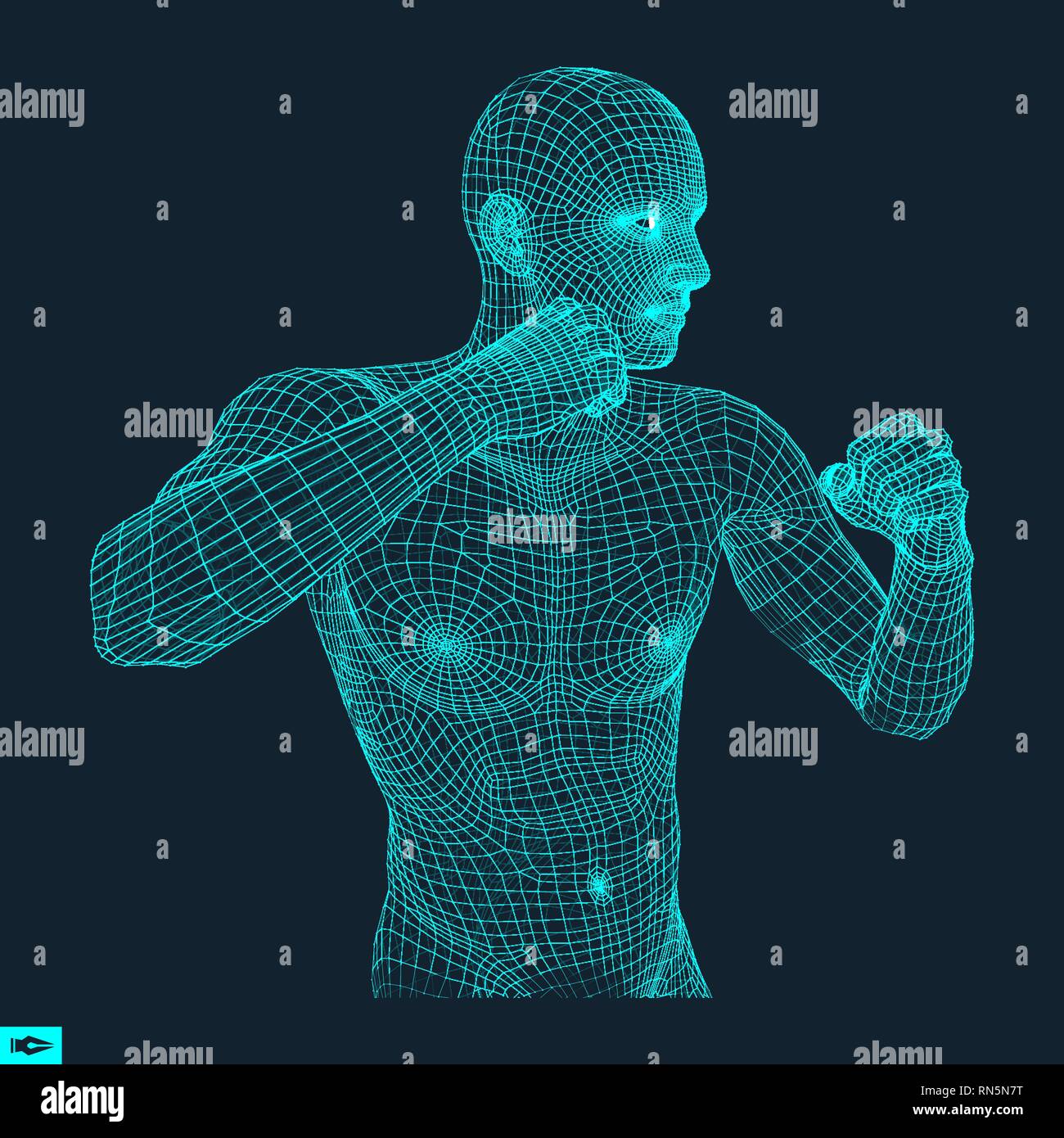 Boxer. Fighting Man. 3D Model of Man. Polygonal Design. Sport Symbol. Vector Illustration. Stock Vector