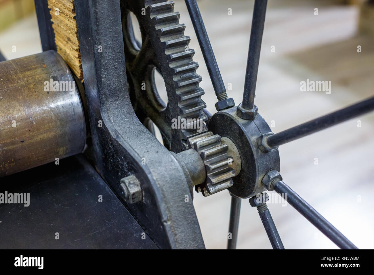 details of old ancient machine for making engravings Stock Photo