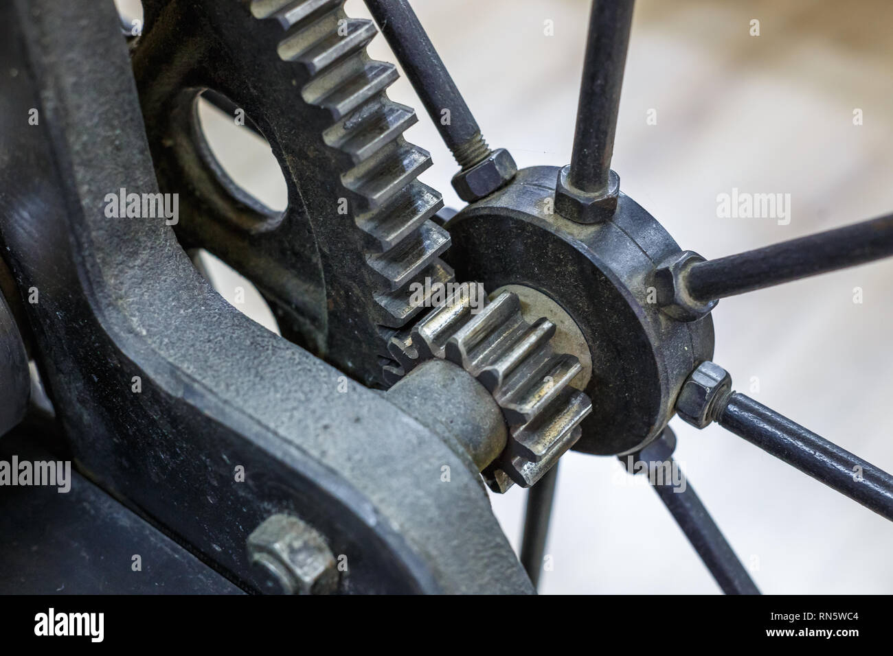 details of old ancient machine for making engravings Stock Photo