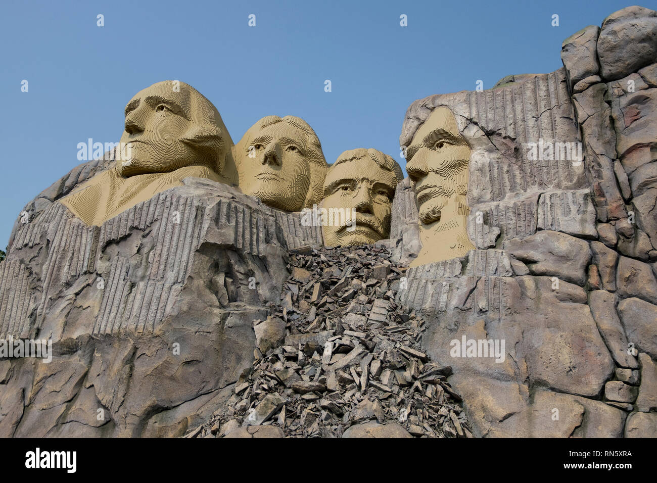 Mount Rushmore in Lego at Legoland Billund resort in Denmark Stock