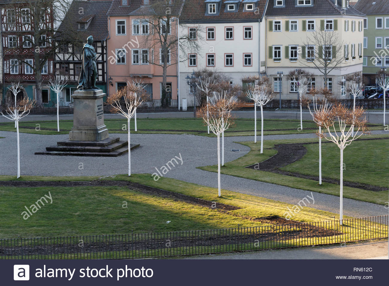 Coburg, Germany. 16th Feb 2019. Soft light falls on the  statue of Ernst I, father of Prince Albert, in the town of Coburg in Germany. In a letter to the town of Coburg this week, the Queen expressed her pleasure at being the official patron of the activities planned in Coburg to celebrate the 200th anniversary of the birth of Victoria and her German husband, Albert of Coburg Saxe Gotha, in 1819. Preparations are now underway for a series of events designed to honour the anniversary in the Franconian town. Credit: Clearpix/Alamy Live News Stock Photo