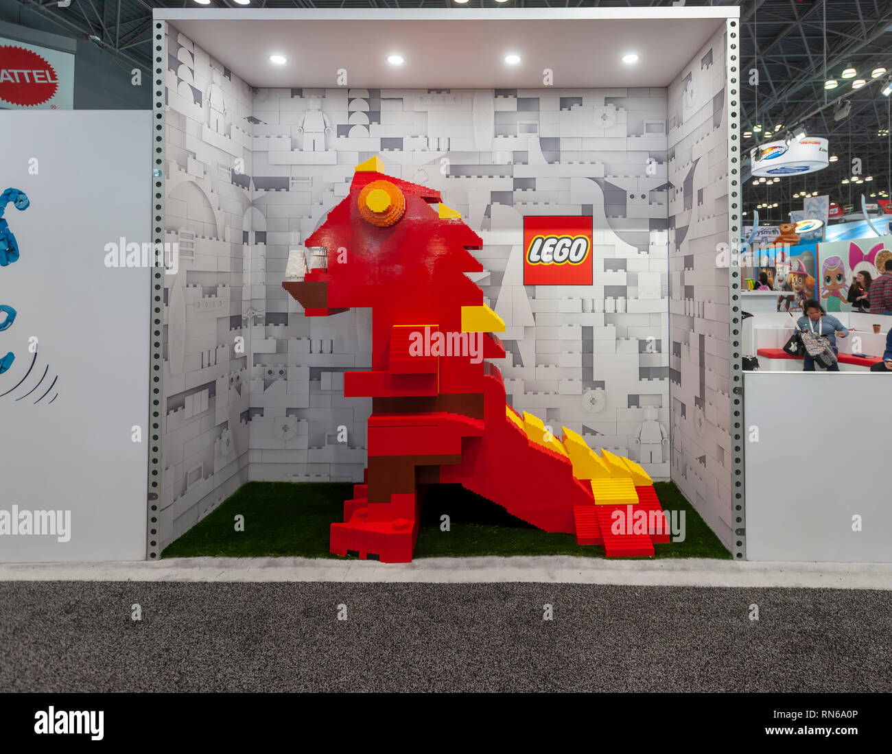 New York, USA. 17th Feb, 2019. Lego display at the 116th North American  International Toy Fair in the Jacob Javits Convention center in New York on  Sunday, February 17, 2019. The four