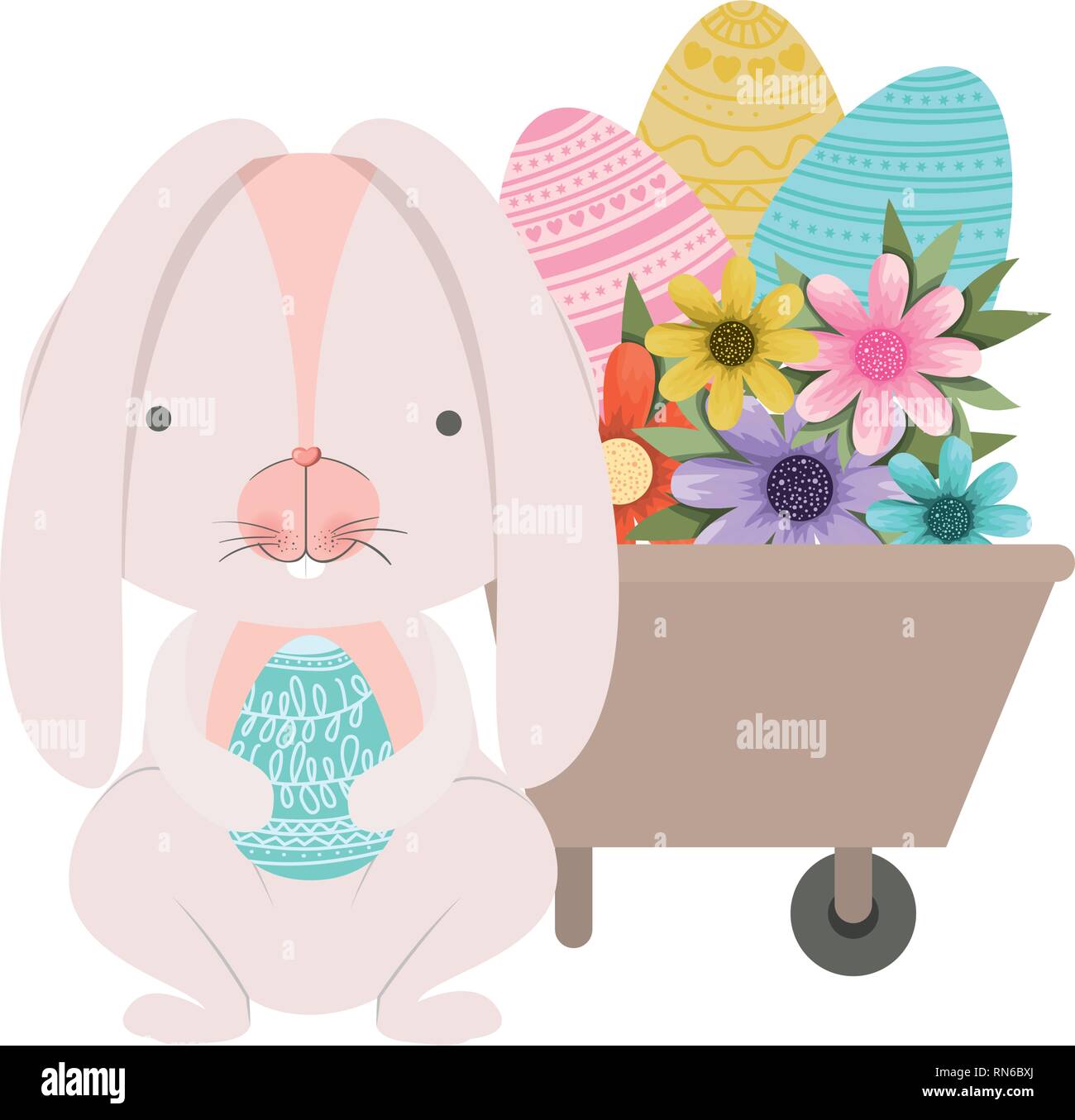 bunny with wheelbarrow and easter eggs icon Stock Vector Image Art