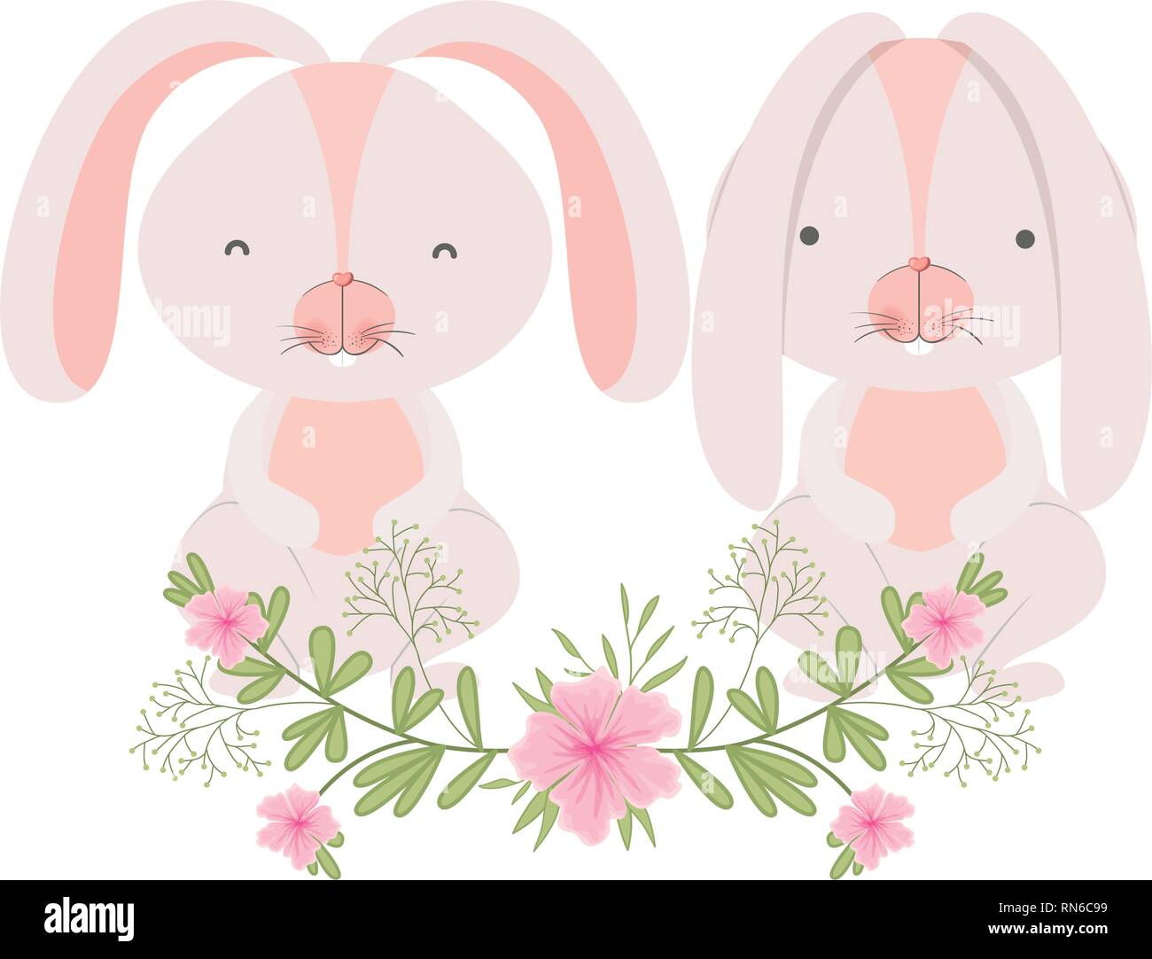 easter bunnies with flowers isolated icon Stock Vector Image & Art - Alamy