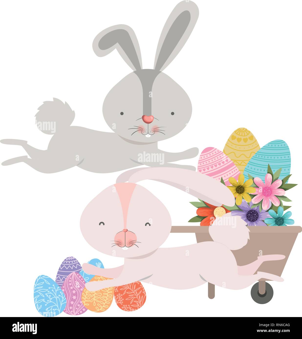 bunnies with wheelbarrow and easter egg icon Stock Vector Image & Art ...