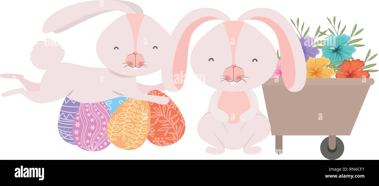 bunnies with wheelbarrow and easter egg icon Stock Vector Image & Art ...