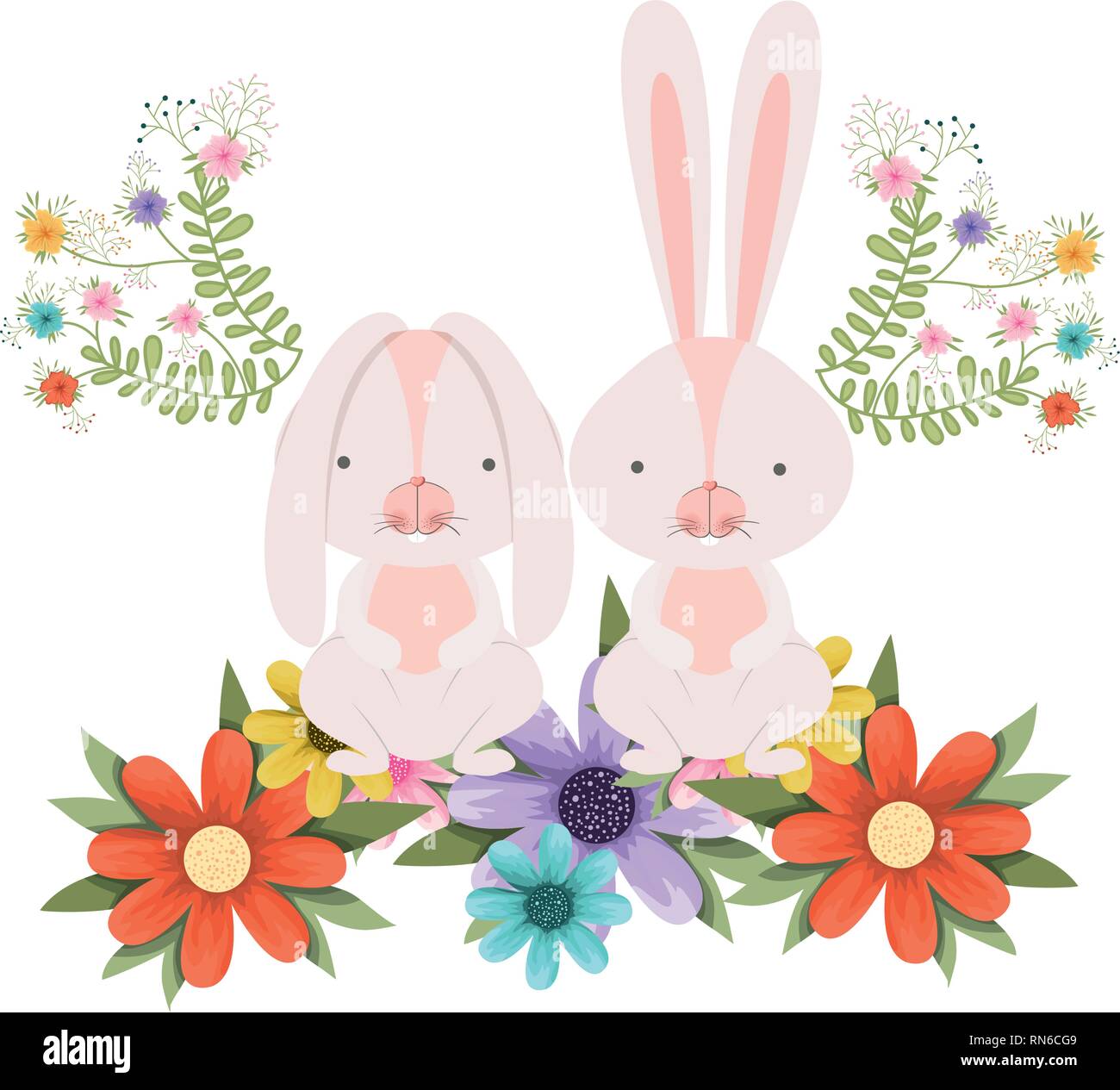 easter bunnies with flowers isolated icon Stock Vector Image & Art - Alamy