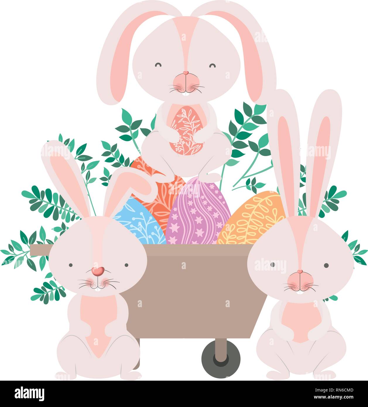 bunnies with wheelbarrow and easter egg icon Stock Vector Image & Art ...