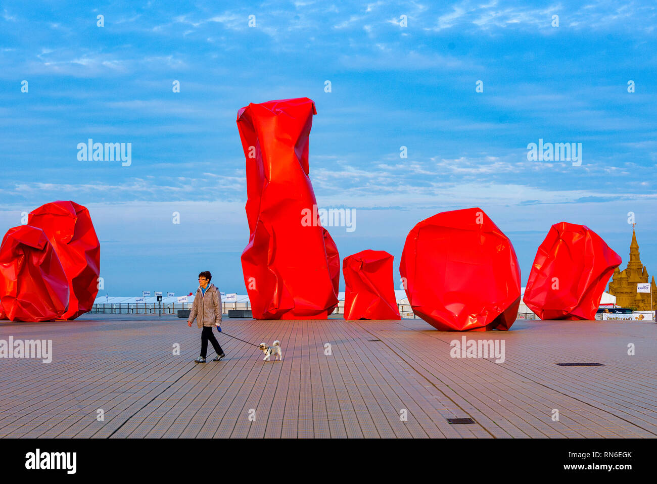 Rock Strangers by Arne Quinze. Controversial modern art work on the dam of Ostend. Belgium Stock Photo