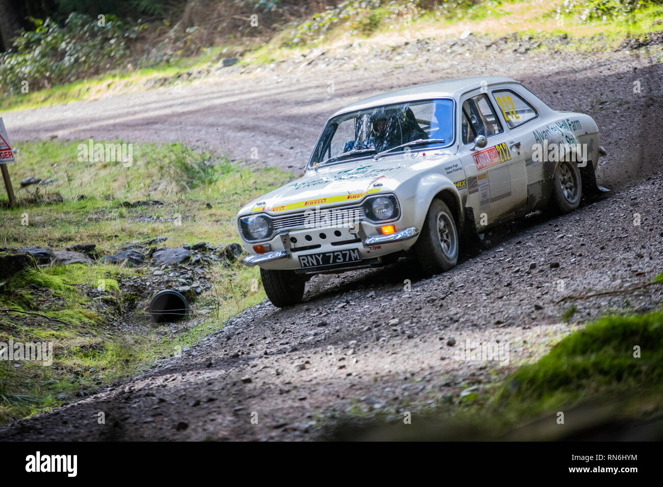 Rally car competing in the 2019 Cambrian Rally, in Alwen Forest, North ...