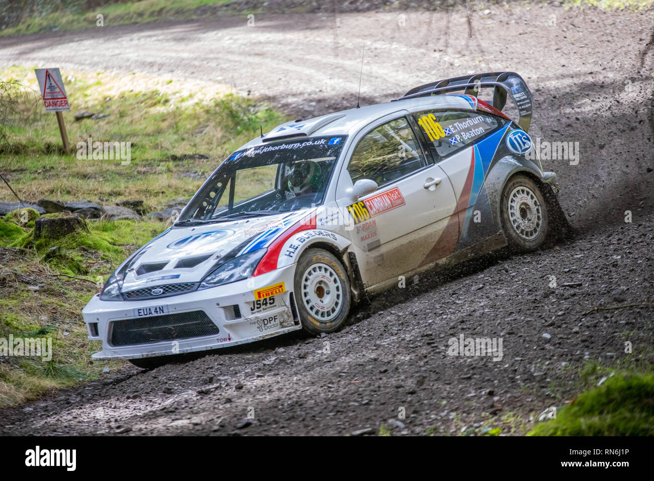 Rally car competing in the 2019 Cambrian Rally, in Alwen Forest, North ...