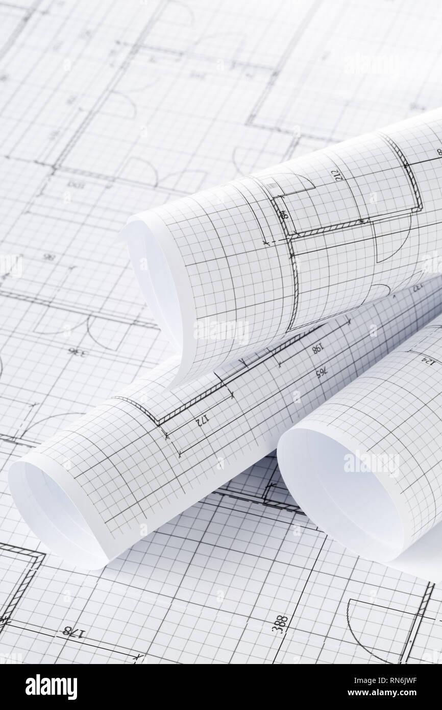 Architectural project floor plan blueprints hires stock photography