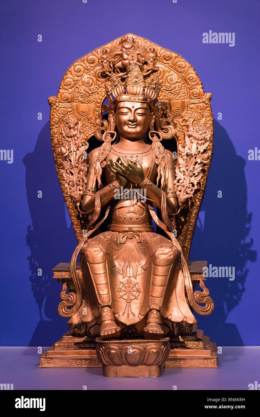 An intricate copper statue of Buddha. The Field Museum, Chicago, Illinois, USA. Stock Photo