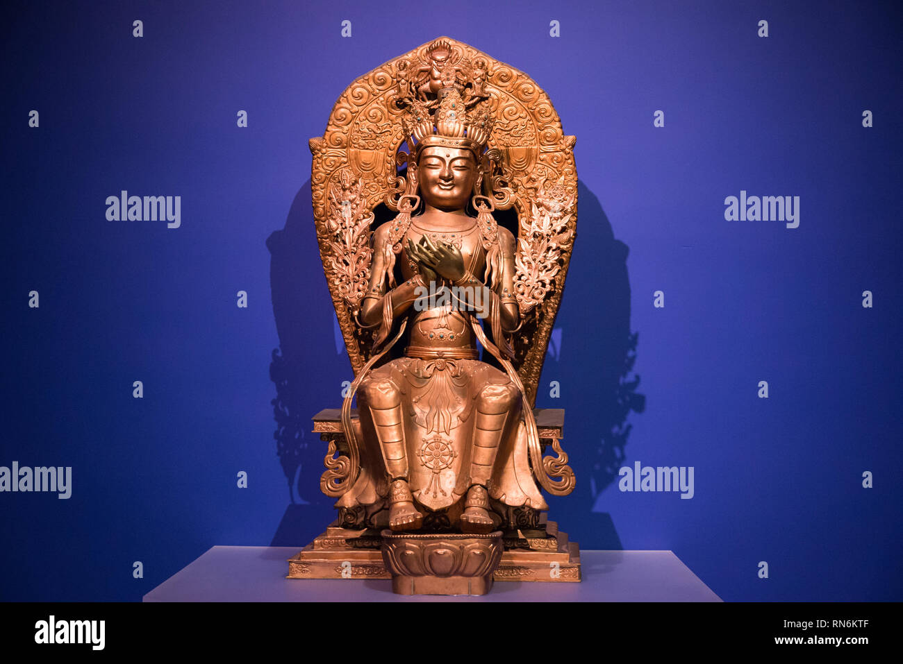 An intricate copper statue of Buddha. The Field Museum, Chicago, Illinois, USA. Stock Photo