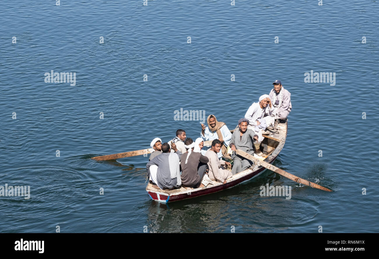 Egyptian men in overcrowded boat Stock Photo