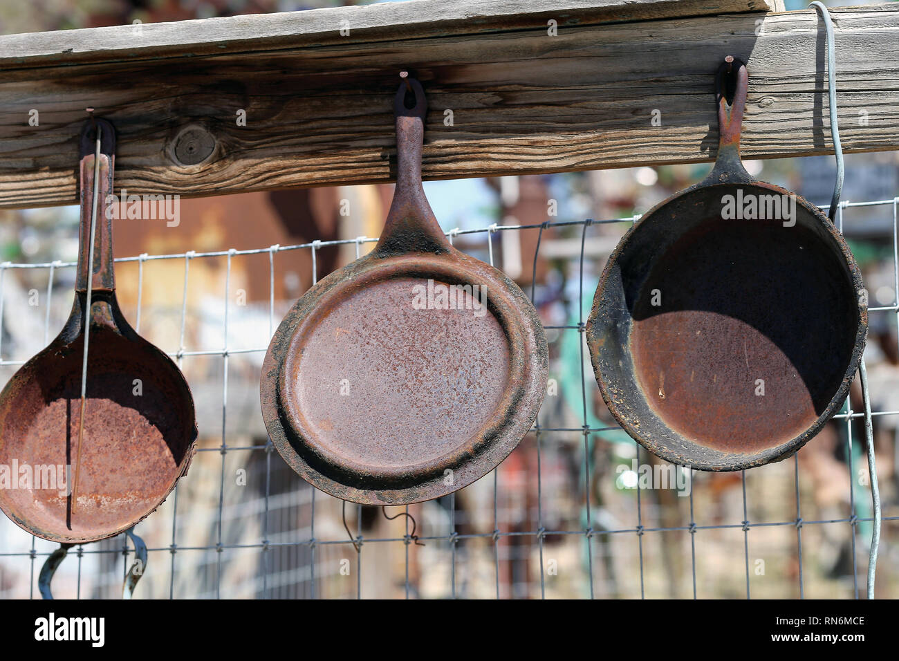 Hanging Frying pans Stock Photo