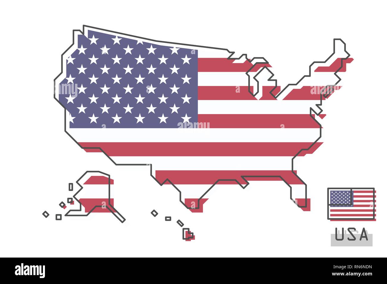 United States Of America Map And Flag Modern Simple Line Cartoon