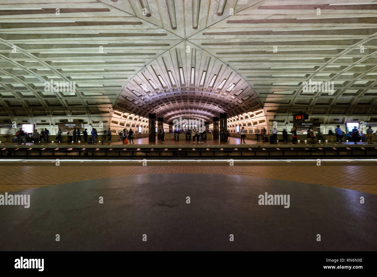 Departing train, Metro Center Station, Washington Metropolitan Area Transit Authority, DC Stock Photo