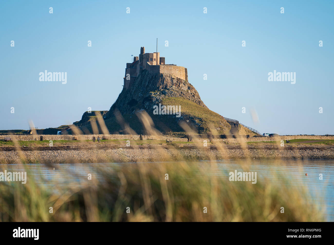 View of Lindisfarne Castle after renovations completed in February 2019, on Holy Island in Northumberland , England, UK Stock Photo