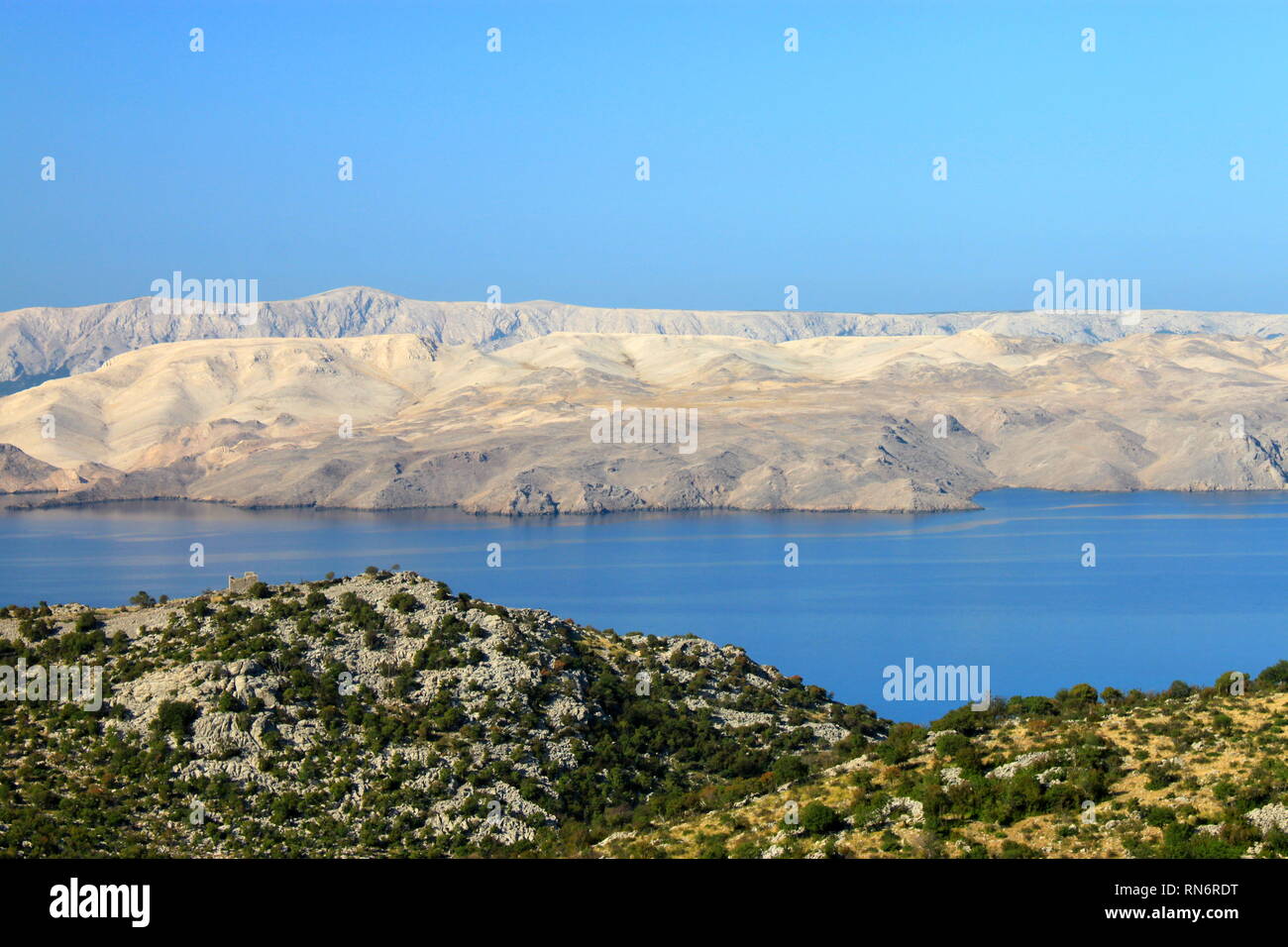 View of Pag island from Velebit mountain, Croatia Stock Photo
