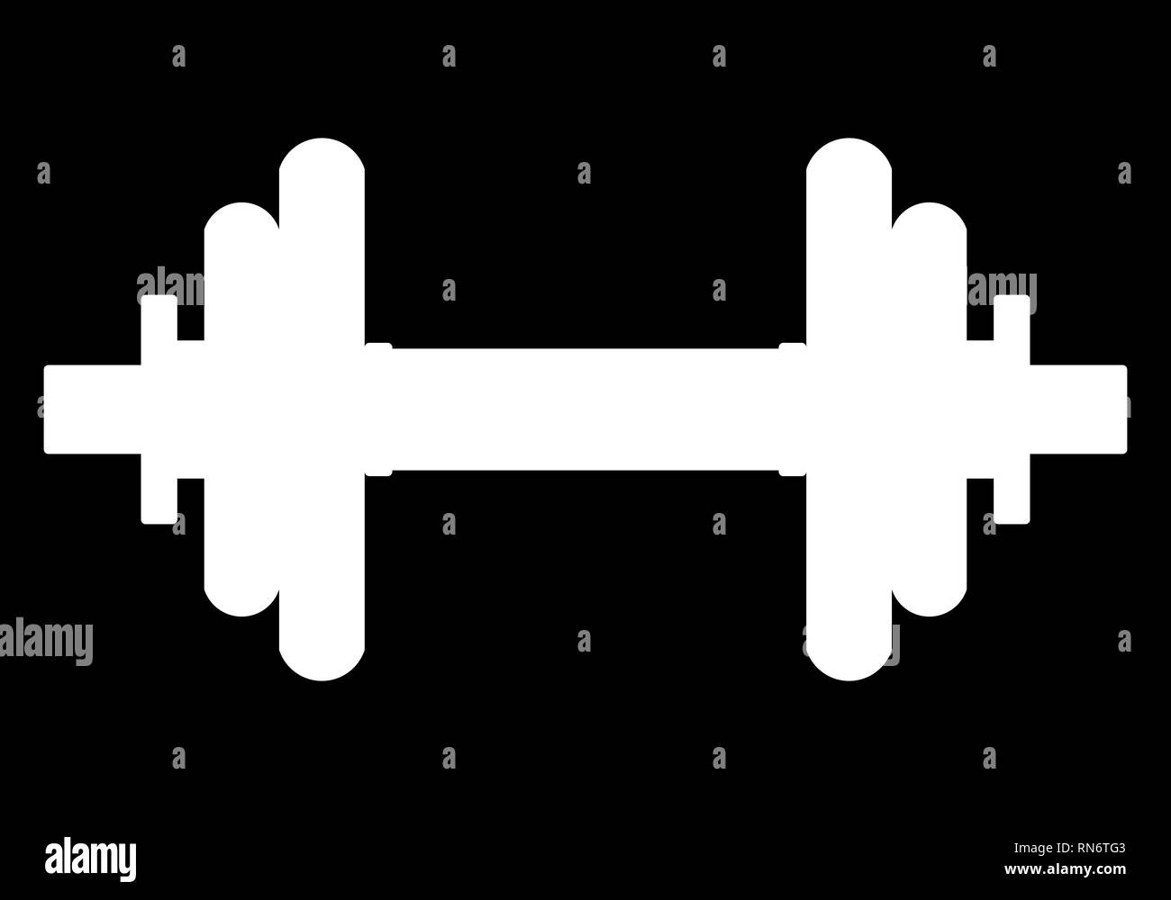 Weights symbol icon white realistic dumbbell silhouette, isolated