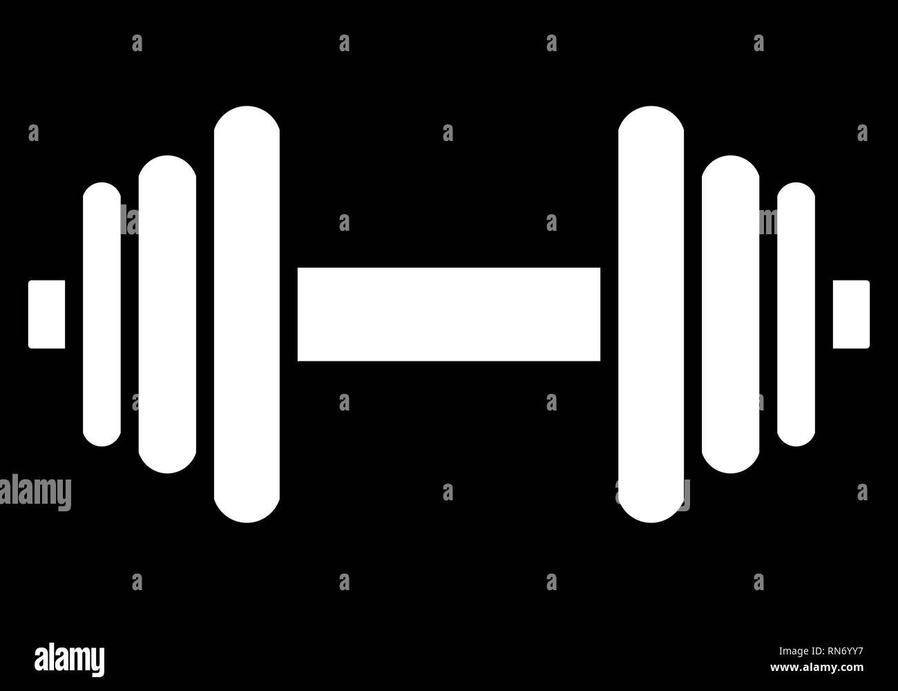 Weights symbol icon white minimalist dumbbell, isolated vector