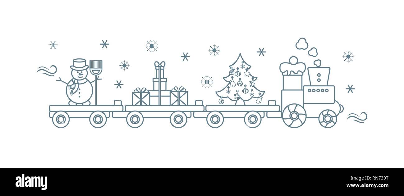 Funny vector illustration with Christmas train carries Christmas