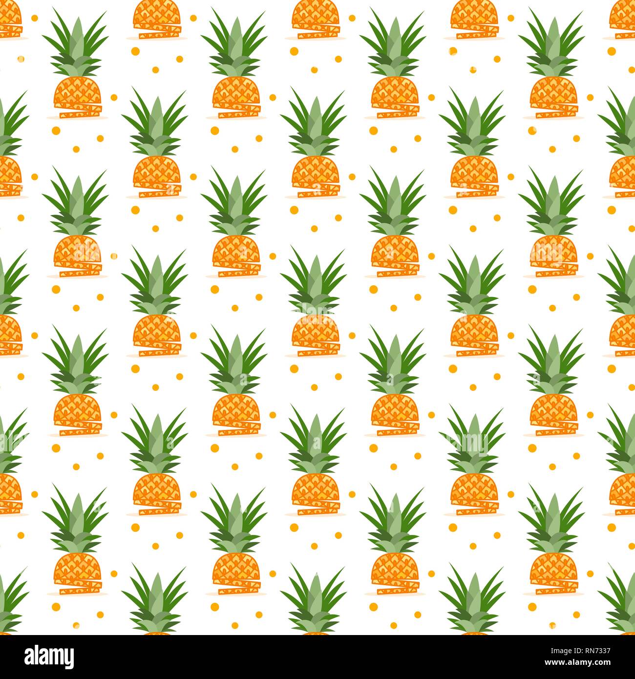 Vector seamless pattern with pineapples, pineapple slices. Tropical ...