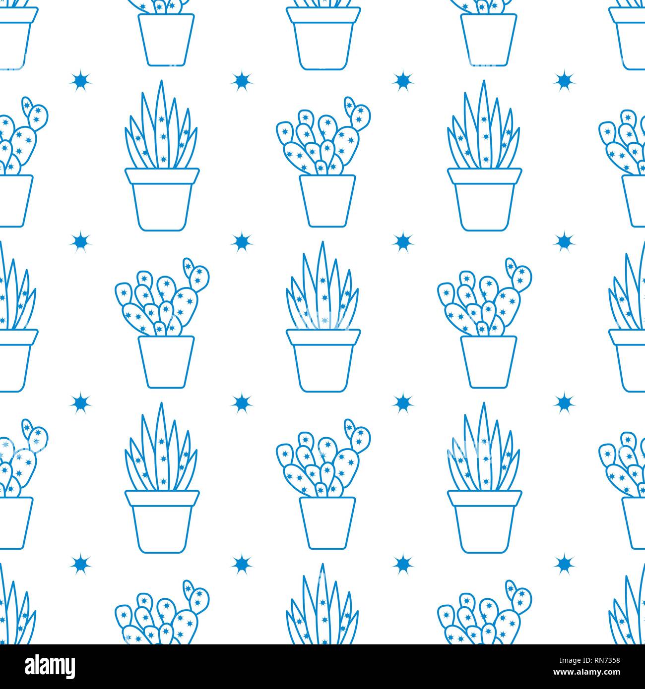 Vector seamless pattern with cactus and succulents. Trendy background ...