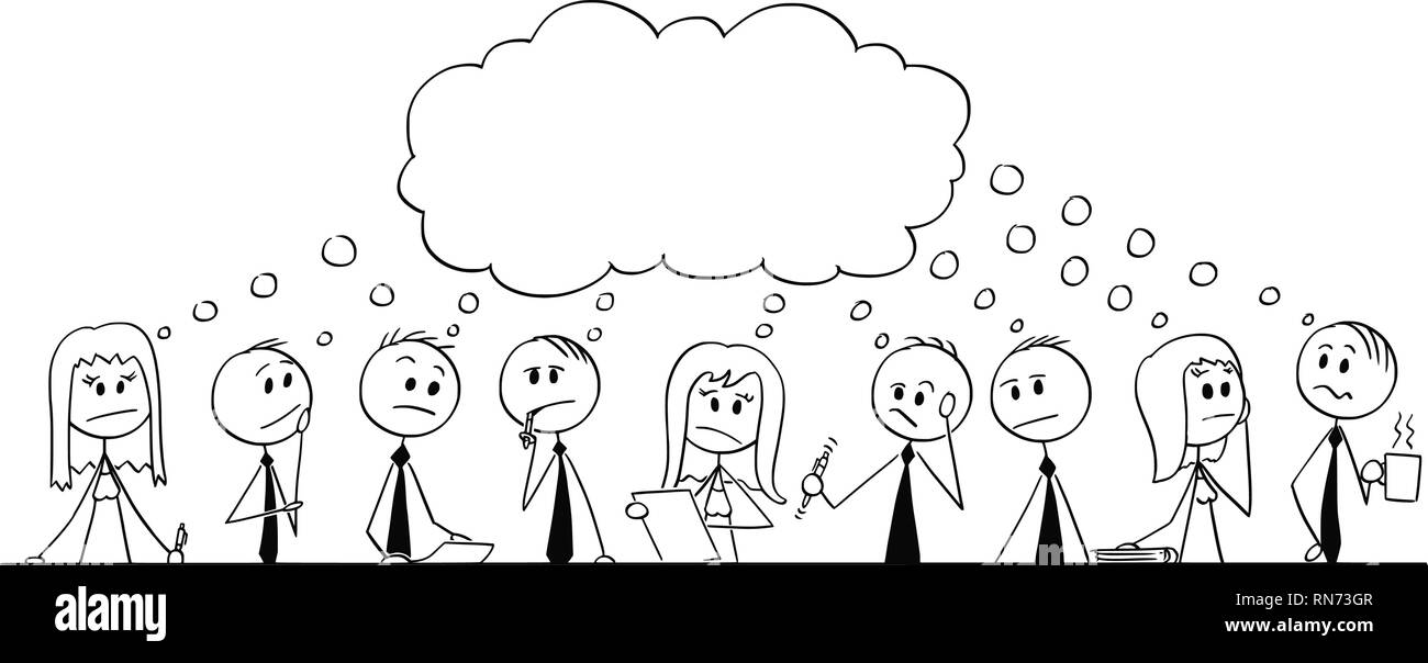 Cartoon of Big Team of Businessmen During Brainstorming Stock Vector