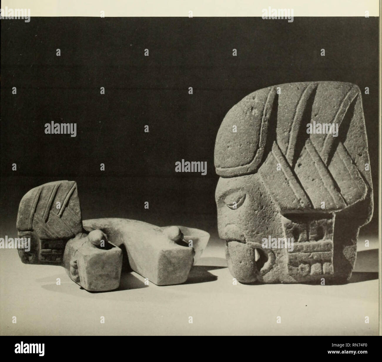 . Ancient Mexico and Central America. Indian art; Indian art. Known by the Spanish word Imcha (axe) because of their thinness and general resemblance to axes, stone hochas are usually designed in the form of a head. On the basis of figurines and relief sculptures, it has been suggested that luichos were made to be fastened to a yoke-like belt to be used in some way in the ball-game. This hypothesis is borne out by the pottery vessel shown on the left that has an identical hacha positioned on a yoke form. These two objects, the stone hacha and the pottery vessel, were said to have been found to Stock Photo