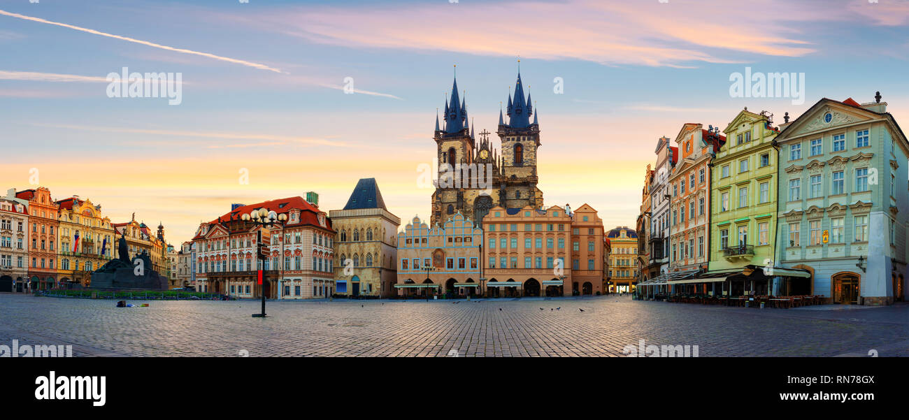 View on Old Town Square in Prague at sunrise Stock Photo