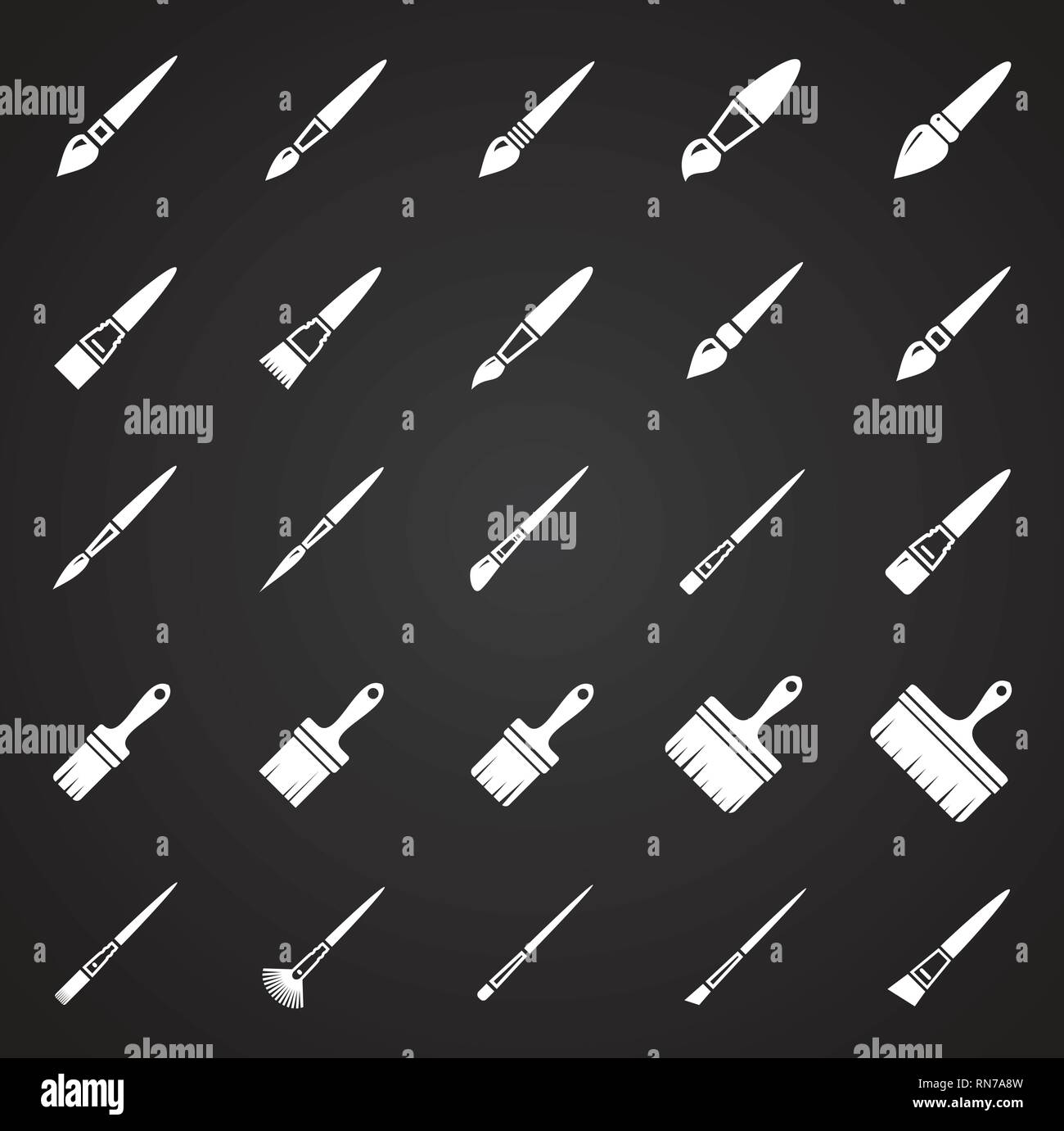 Brush icons set on black background for graphic and web design, Modern ...