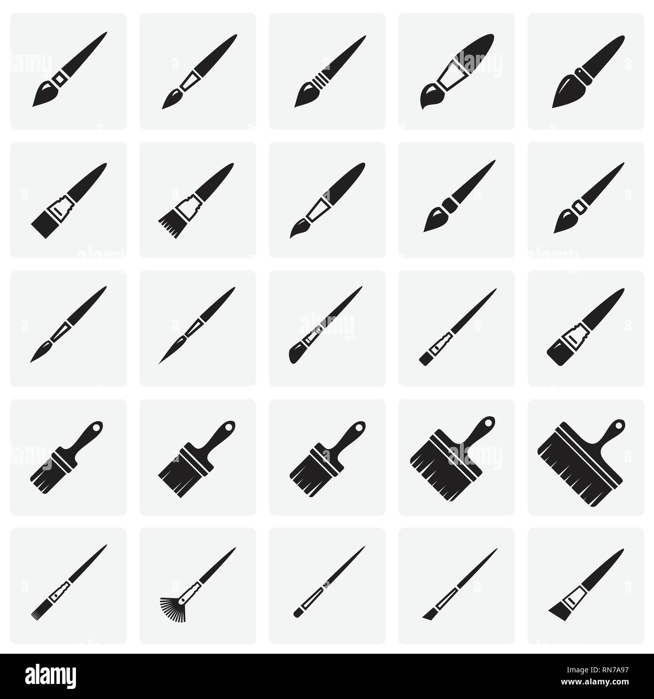 Brush icons set on squares background for graphic and web design ...
